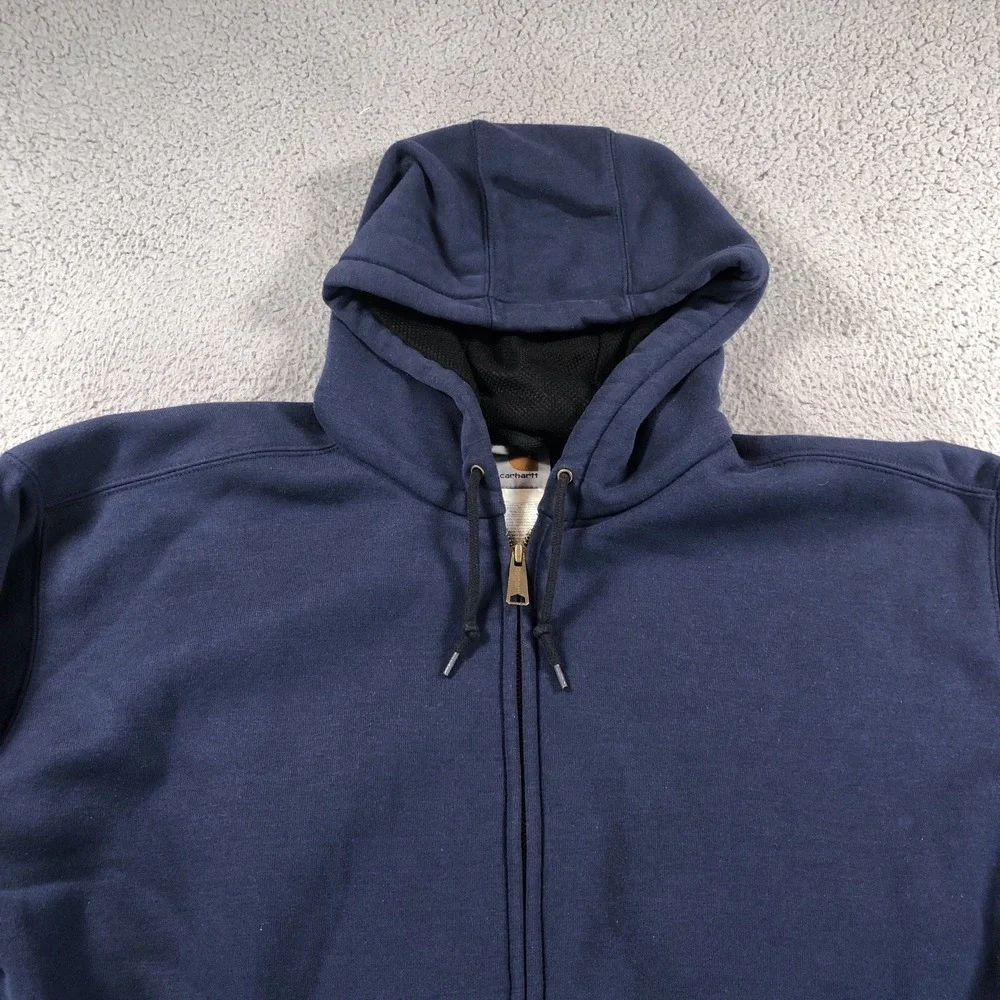Vintage Carhartt Hoodie Mens Extra Lage Blue J149 Y2K Thermal Full Zip Workwear - Picture 2 of 13